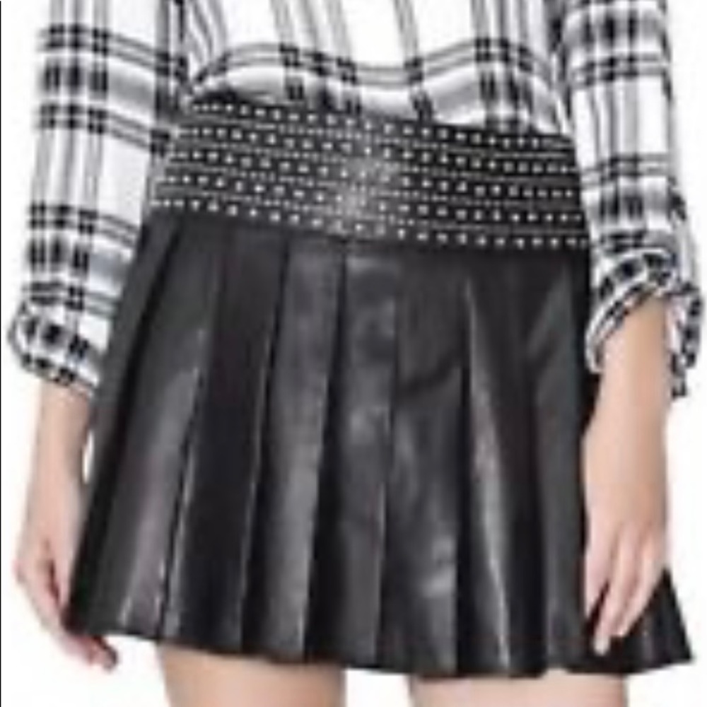 Alice + Olivia Box Pleat Studded Leather Mini Skirt